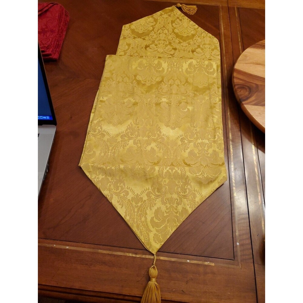 Jacquard Holiday Table Runner in Gold  Size, 13.5"x 67"